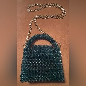 Sophisticated Forest Green Mini Bag with Intricate Beadwork